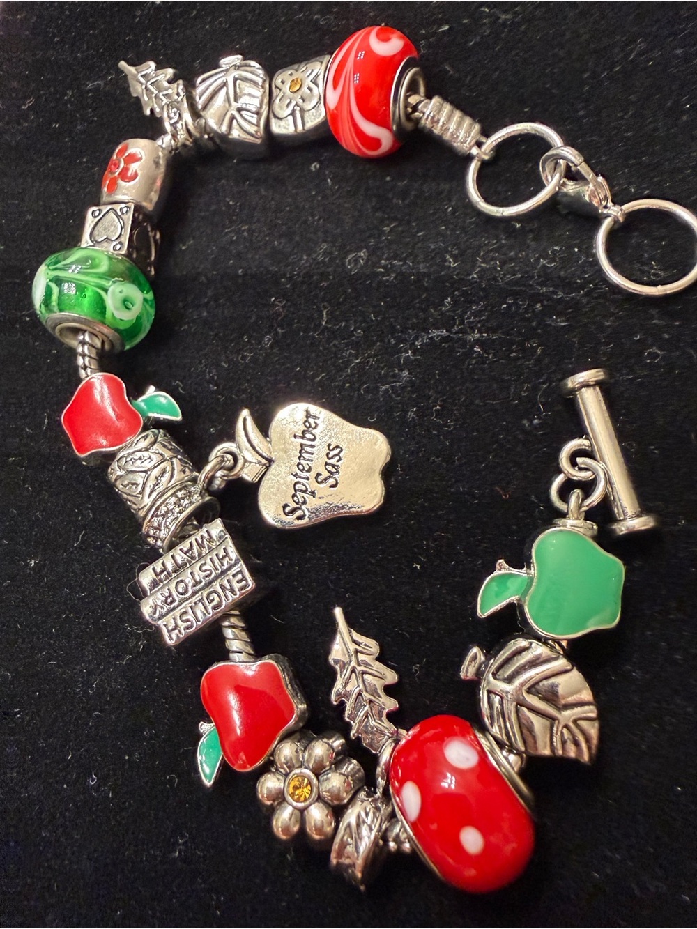 Willabee & Ward September Sass Apple Teacher Charm Bracelet Red Green